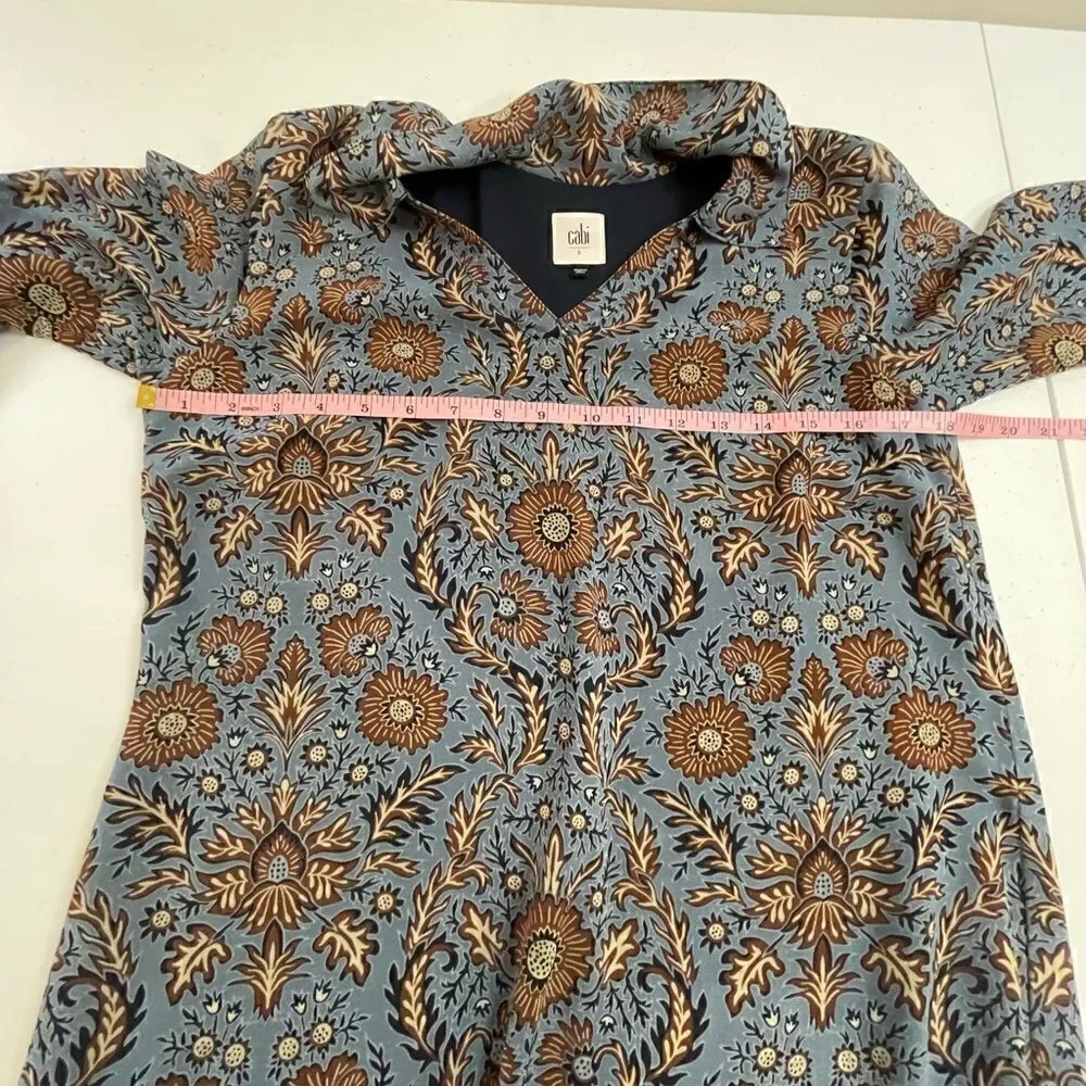 CAbi Provincial Blue Floral Tunic Dress Womens small Style 3295 V Neck Shift - Picture 3 of 7